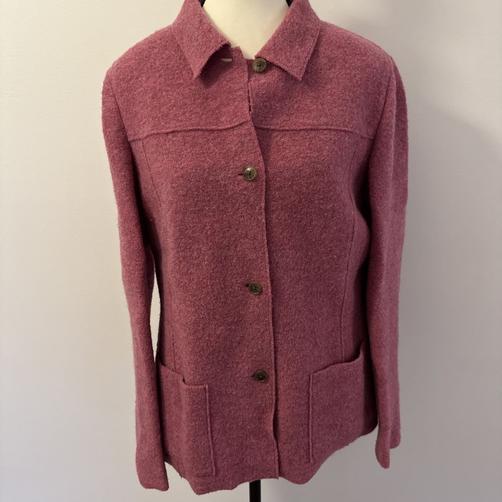 Lands' End Wool Jacket Blazer Coat Womens Size 12 Tall Button Front Pink